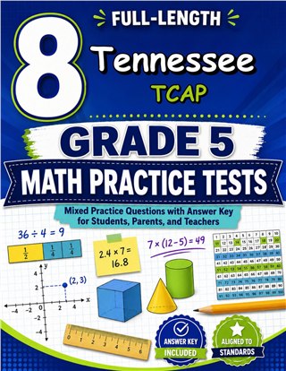 The Tennessee TCAP Grade 5 Math Practice Tests Bundle workbook image for standards-aligned Tennessee TCAP Grade 5 Math practice