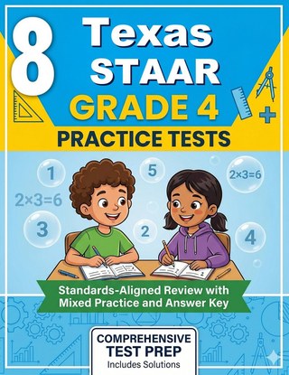 The Texas STAAR Grade 4 Math Practice Tests Bundle workbook image for standards-aligned Texas STAAR Grade 4 Math practice