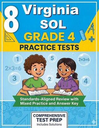 The Virginia SOL Grade 4 Math Practice Tests Bundle workbook image for standards-aligned Virginia SOL Grade 4 Math practice