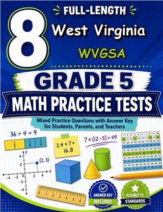 The West Virginia WVGSA Grade 5 Math Practice Tests Bundle workbook image for standards-aligned West Virginia WVGSA Grade 5 Math practice