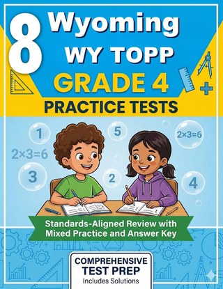 The Wyoming WY TOPP Grade 4 Math Practice Tests Bundle workbook image for standards-aligned Wyoming WY TOPP Grade 4 Math practice