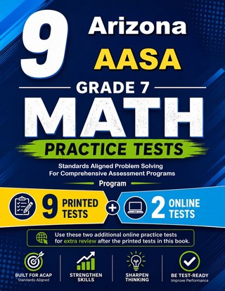 The Arizona AASA Grade 7 Math Practice Tests Bundle workbook image for standards-aligned Arizona AASA Grade 7 Math practice