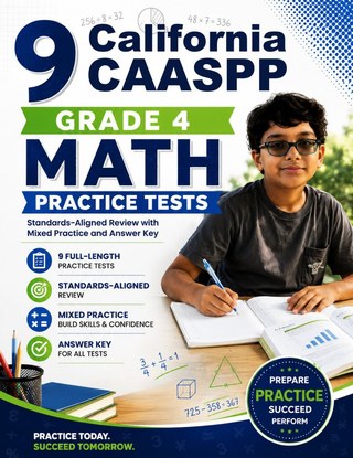 The California CAASPP Grade 4 Math Practice Tests Bundle workbook image for standards-aligned California CAASPP Grade 4 Math practice