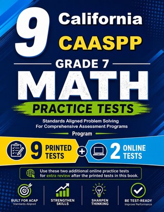 The California CAASPP Grade 7 Math Practice Tests Bundle workbook image for standards-aligned California CAASPP Grade 7 Math practice