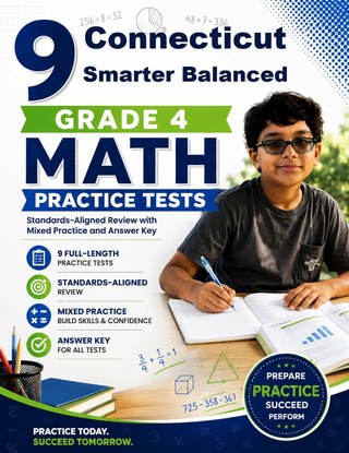 The Connecticut Smarter Balanced Grade 4 Math Practice Tests Bundle workbook image for standards-aligned Connecticut Smarter Balanced Grade 4 Math practice