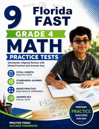The Florida FAST Grade 4 Math Practice Tests Bundle workbook image for standards-aligned Florida FAST Grade 4 Math practice