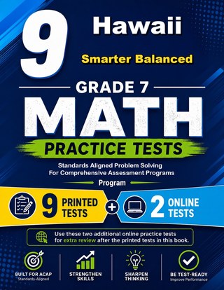 The Hawaii Smarter Balanced Grade 7 Math Practice Tests Bundle workbook image for standards-aligned Hawaii Smarter Balanced Grade 7 Math practice