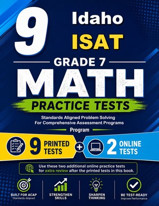 The Idaho ISAT Grade 7 Math Practice Tests Bundle workbook image for standards-aligned Idaho ISAT Grade 7 Math practice