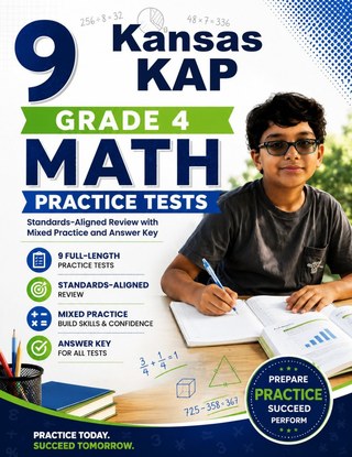 The Kansas KAP Grade 4 Math Practice Tests Bundle workbook image for standards-aligned Kansas KAP Grade 4 Math practice