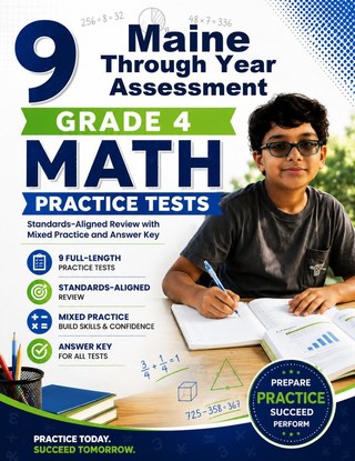 The Maine Through Year Assessment Grade 4 Math Practice Tests Bundle workbook image for standards-aligned Maine Through Year Assessment Grade 4 Math practice