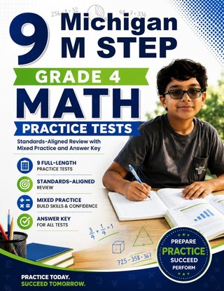 The Michigan M STEP Grade 4 Math Practice Tests Bundle workbook image for standards-aligned Michigan M STEP Grade 4 Math practice