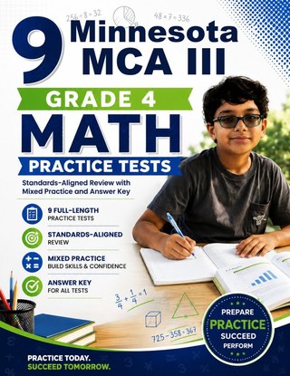 The Minnesota MCA III Grade 4 Math Practice Tests Bundle workbook image for standards-aligned Minnesota MCA III Grade 4 Math practice