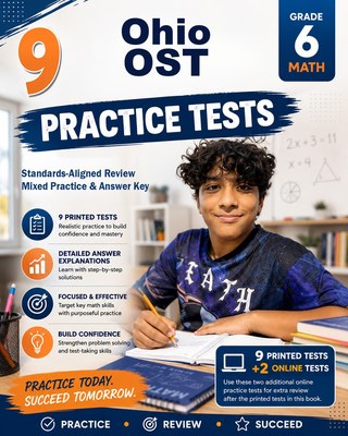 The Ohio OST Grade 6 Math Practice Tests Bundle workbook image for standards-aligned Ohio OST Grade 6 Math practice