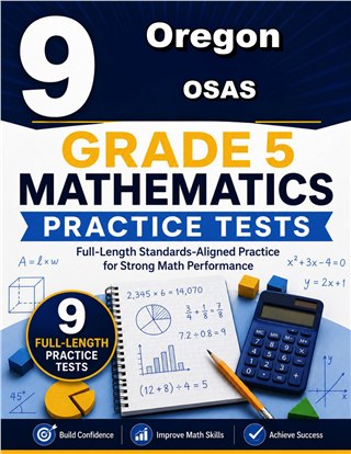 The Oregon OSAS Grade 5 Math Practice Tests Bundle workbook image for standards-aligned Oregon OSAS Grade 5 Math practice