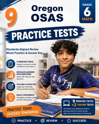 The Oregon OSAS Grade 6 Math Practice Tests Bundle workbook image for standards-aligned Oregon OSAS Grade 6 Math practice