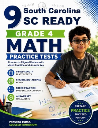The South Carolina SC READY Grade 4 Math Practice Tests Bundle workbook image for standards-aligned South Carolina SC READY Grade 4 Math practice
