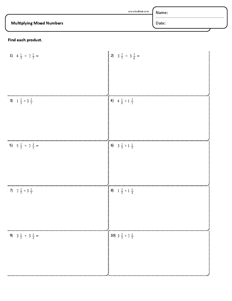 Multiplying Mixed Numbers Worksheets Multiplying Mixed Numbers Worksheets
