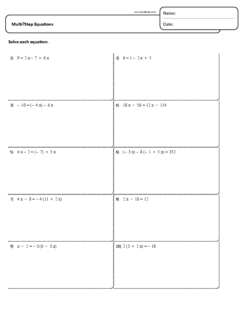 Multi Step Equations Worksheets