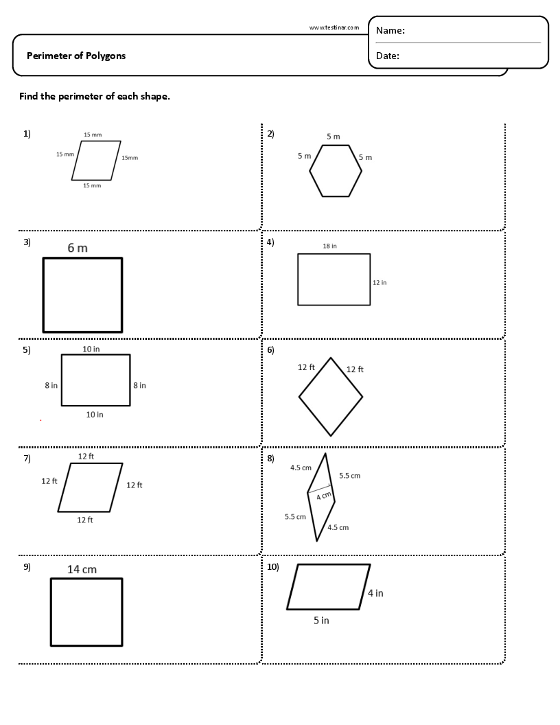 Perimeter Of Polygons Worksheets