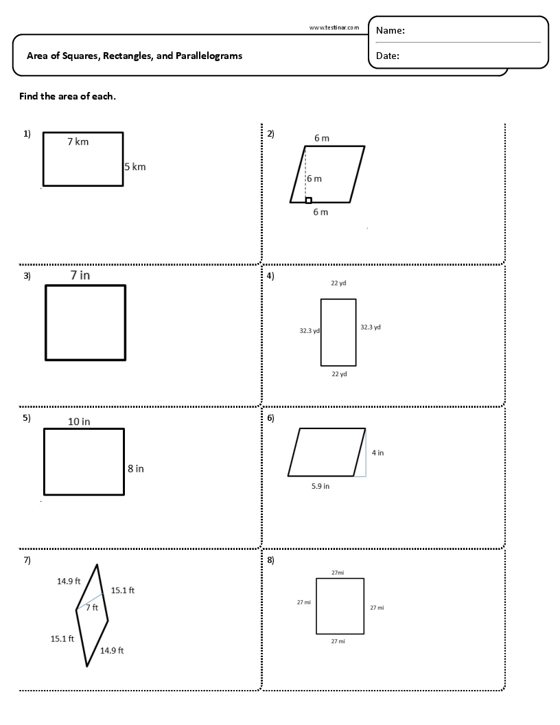 Area of Squares, Rectangles, and Parallelograms