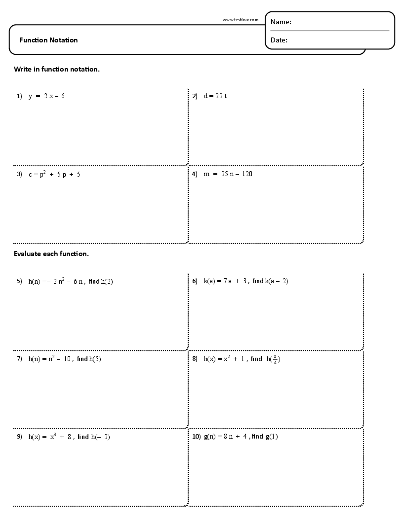 Function Notation Worksheets