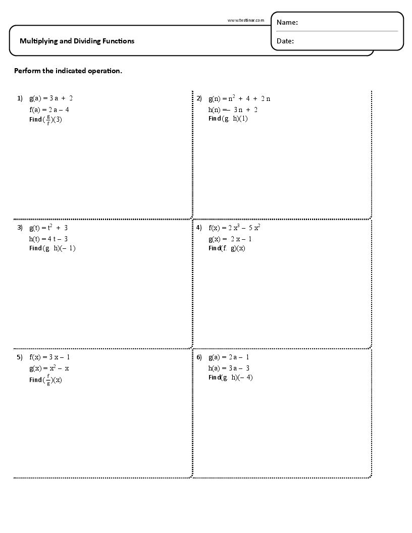 Multiplying And Dividing Functions Worksheets