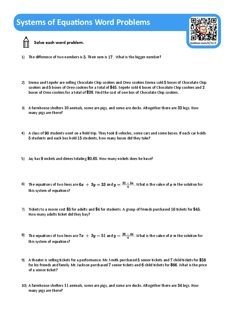 Systems of Equations Word Problems