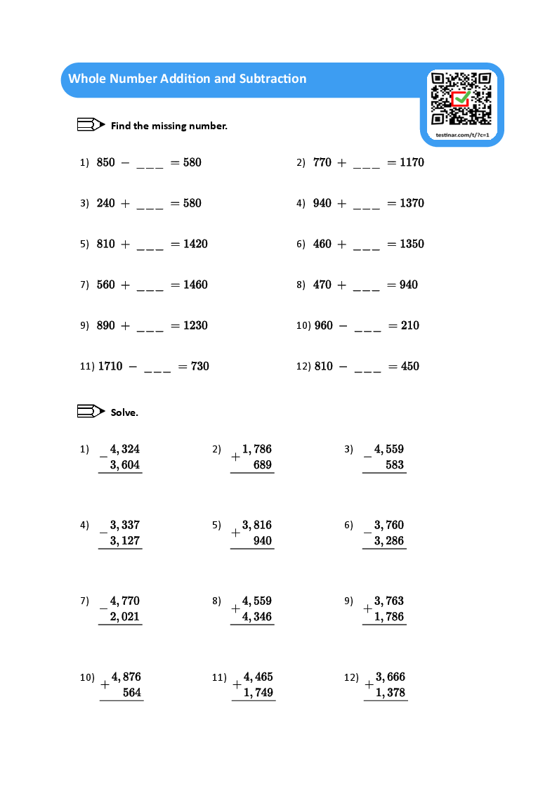 Whole Number Addition and Subtraction