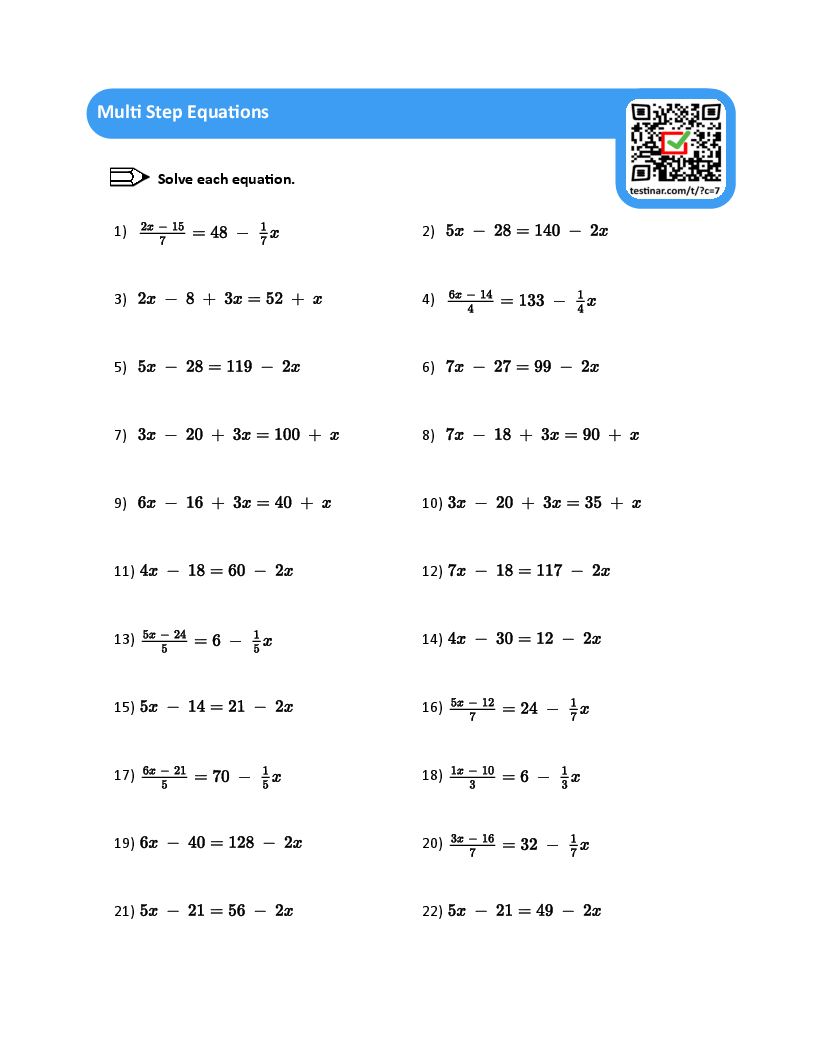 Multi Step Equations worksheets Within Multi Step Equations Worksheet Pdf