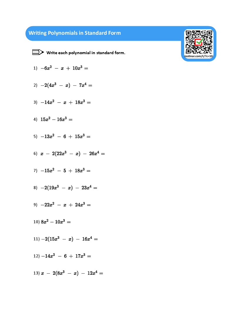 Writing Polynomials In Standard Form Worksheets