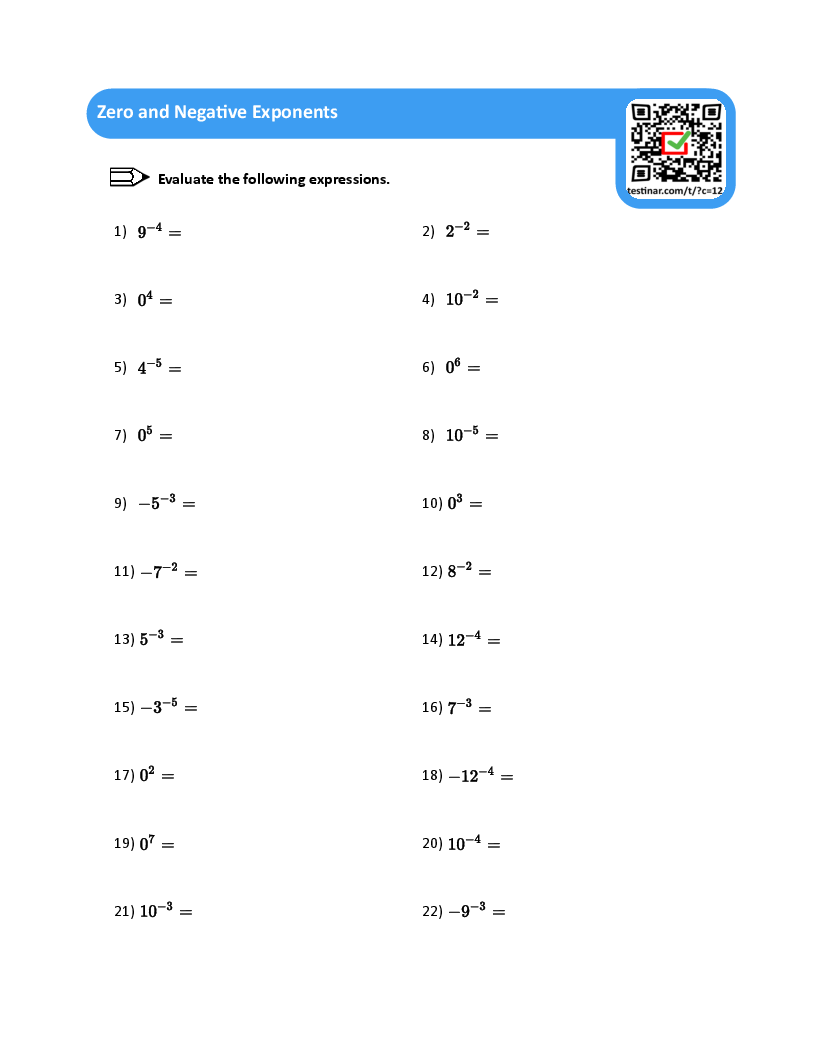 zero and negative exponents common core algebra 1 homework