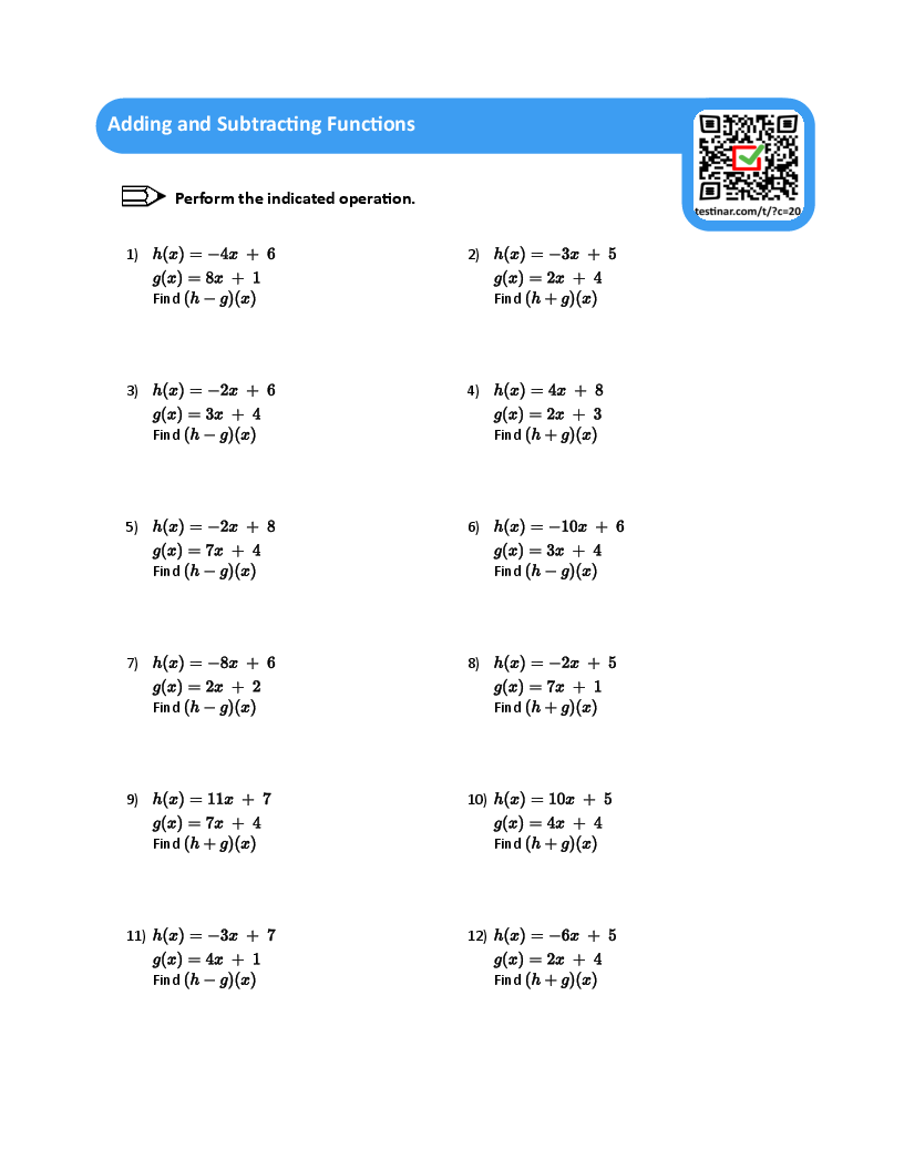 Adding And Subtracting Functions Worksheets