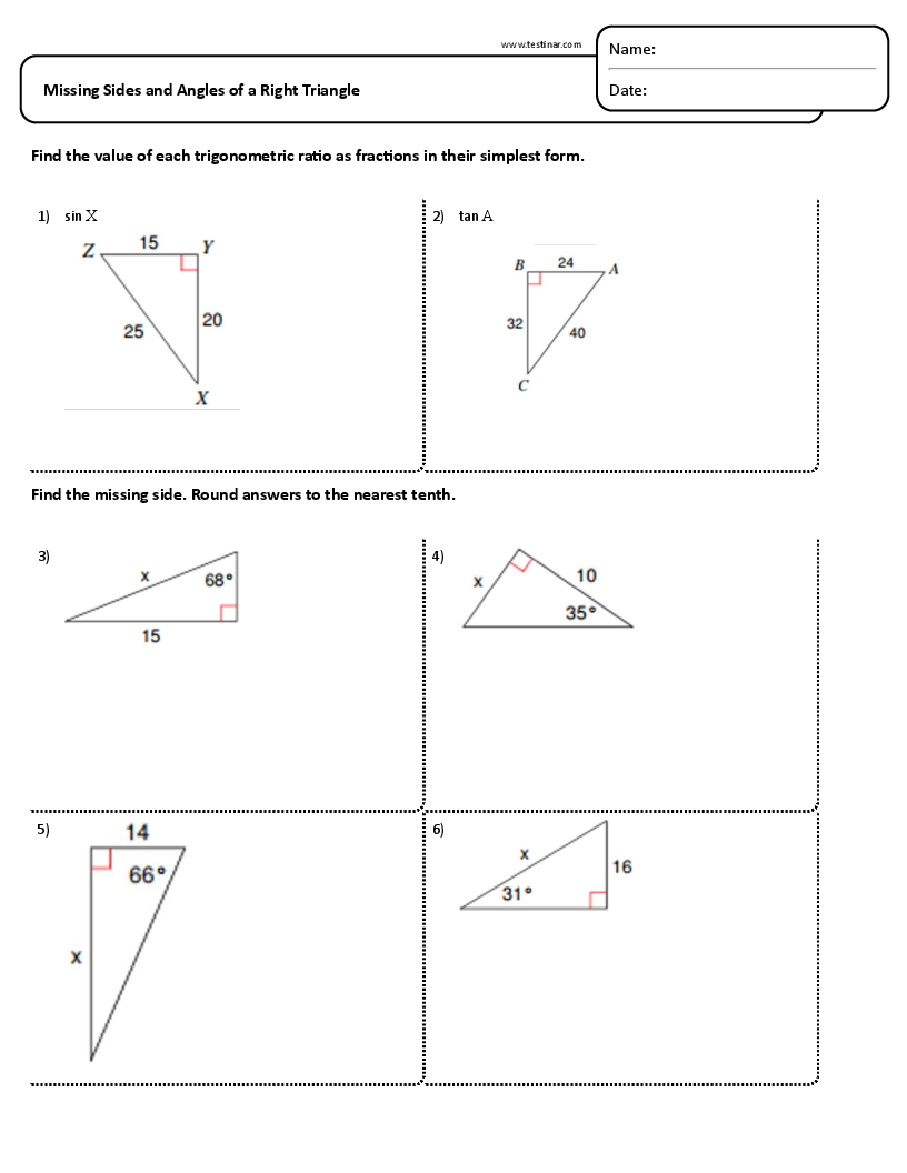 Missing Sides and Angles of a Right Triangle